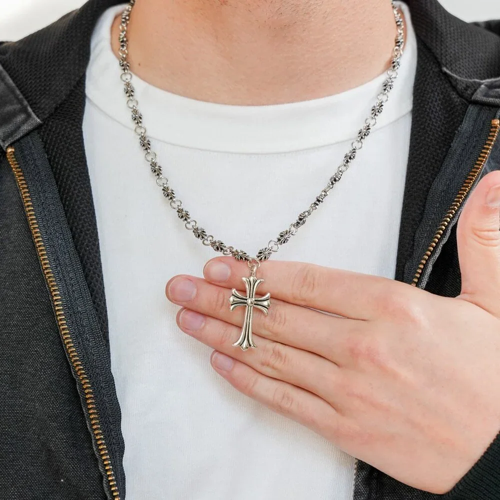 Silver Gothic Cross Chain Necklace